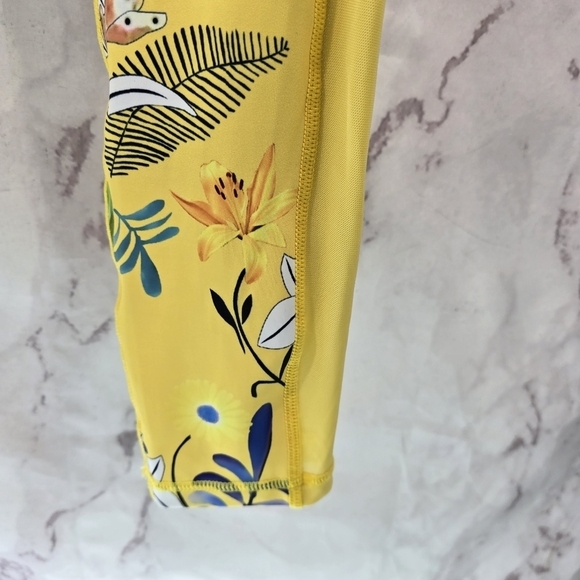 Zyia Leggings Women 6 8 Yellow Crop Floral High Rise Mesh Reflective Light N - Picture 5 of 13